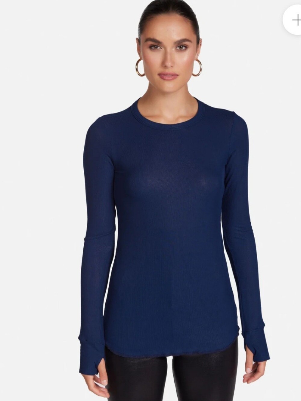 Michael Lauren Alick Ribbed Crewneck In Navy W/ Thumbhole Sleeve Sz SM